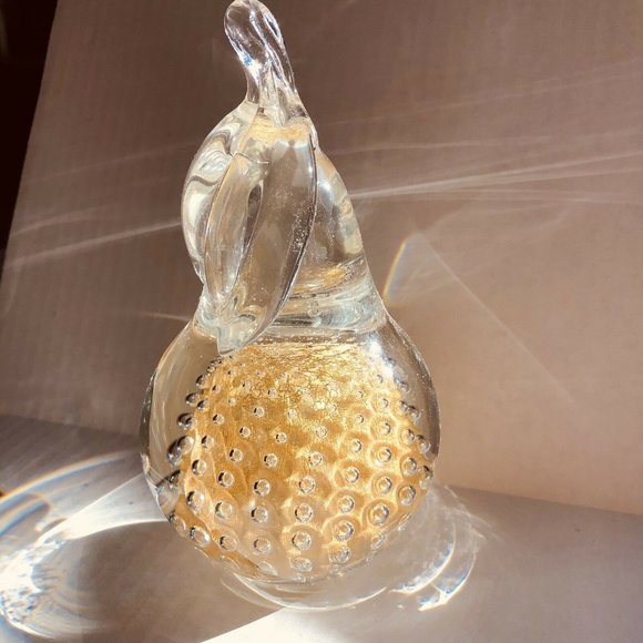 Pear Paperweight Signed By Fm Konstglas, Ronneby  Sweden, Style B-633 Gold Vintg - Picture 8 of 11